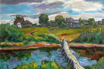 Мостик через реку Толшму в селе Никольском. Холст, масло. 71,5х90